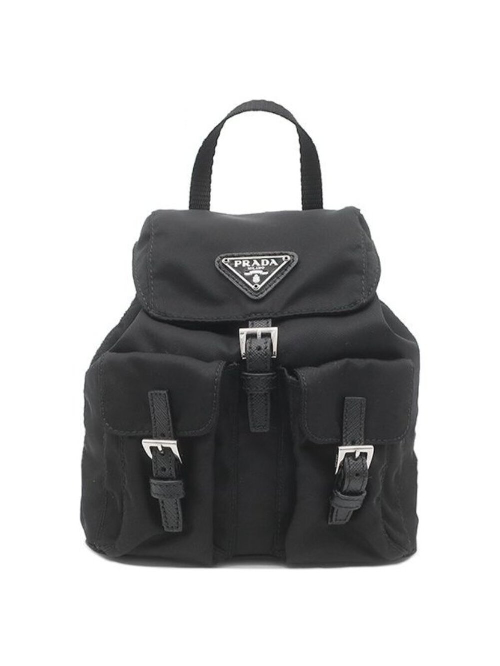 Prada Shoulder Bag Mini Backpack Shape Chain Nylon Black Silver Triangle Logo